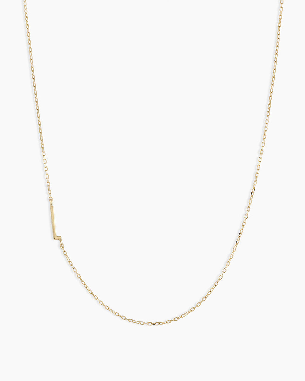 Woman wearing Alphabet Necklace || option::14K Solid Gold, L