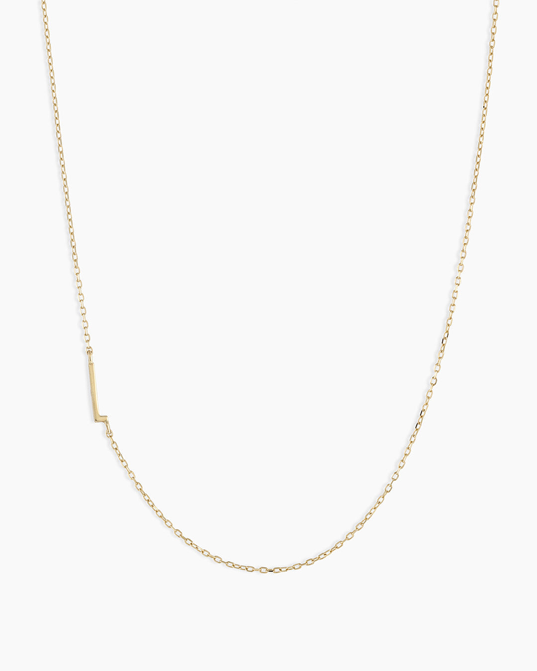 Woman wearing Alphabet Necklace || option::14K Solid Gold, L