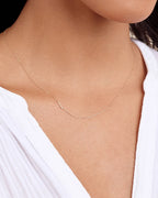 Woman wearing Alphabet Necklace || option::14K Solid Gold, L