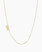 Woman wearing Alphabet Necklace || option::14K Solid Gold, M