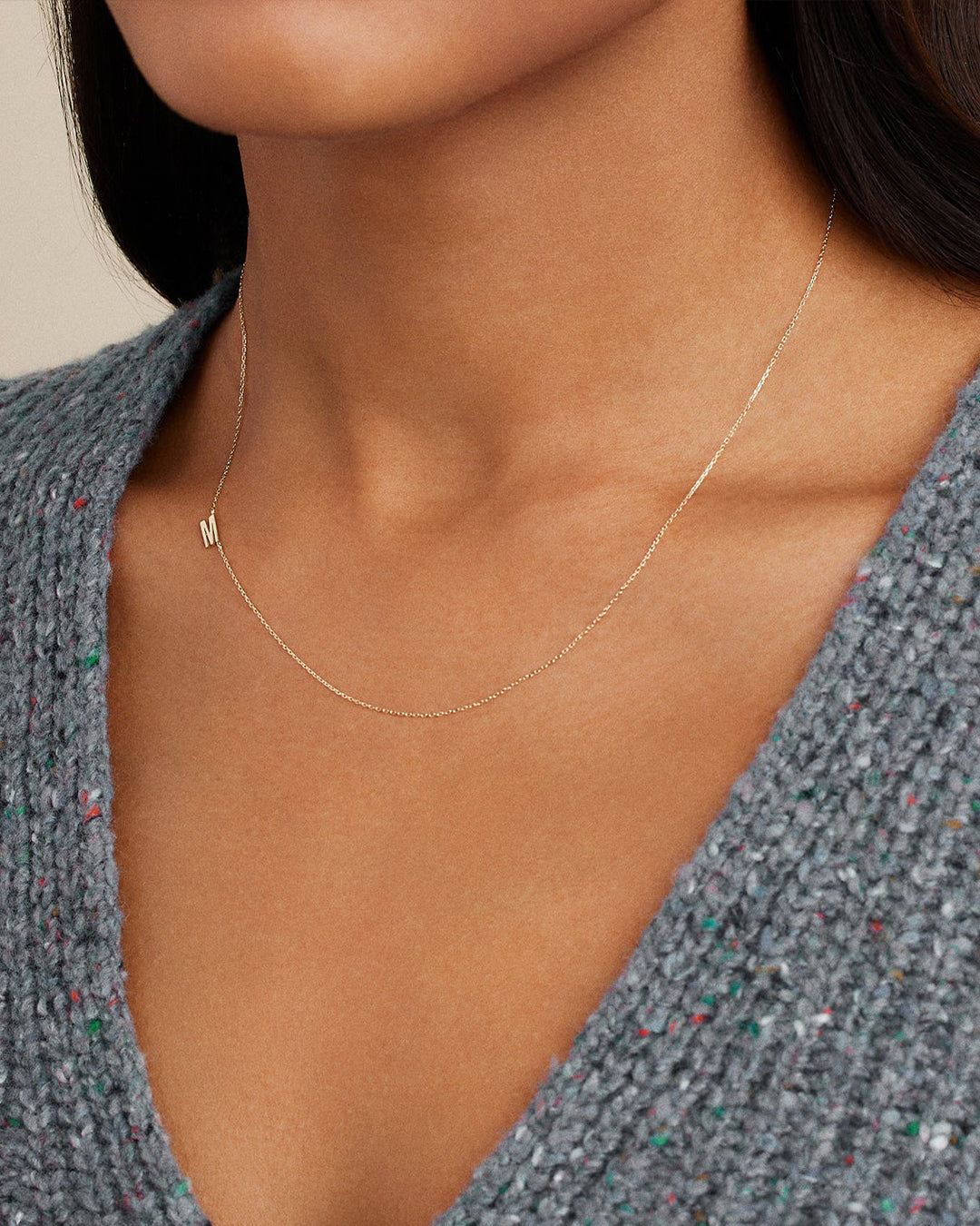 Alphabet Necklace || option::14K Solid Gold, M