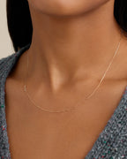 Woman wearing Alphabet Necklace || option::14K Solid Gold, O