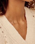 Woman wearing Alphabet Necklace || option::14K Solid Gold, T
