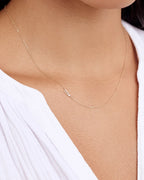 Woman wearing Alphabet Necklace || option::14K Solid Gold, V