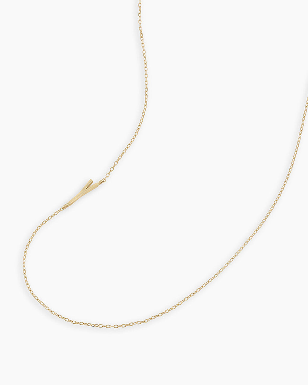 Woman wearing Alphabet Necklace || option::14K Solid Gold, Y