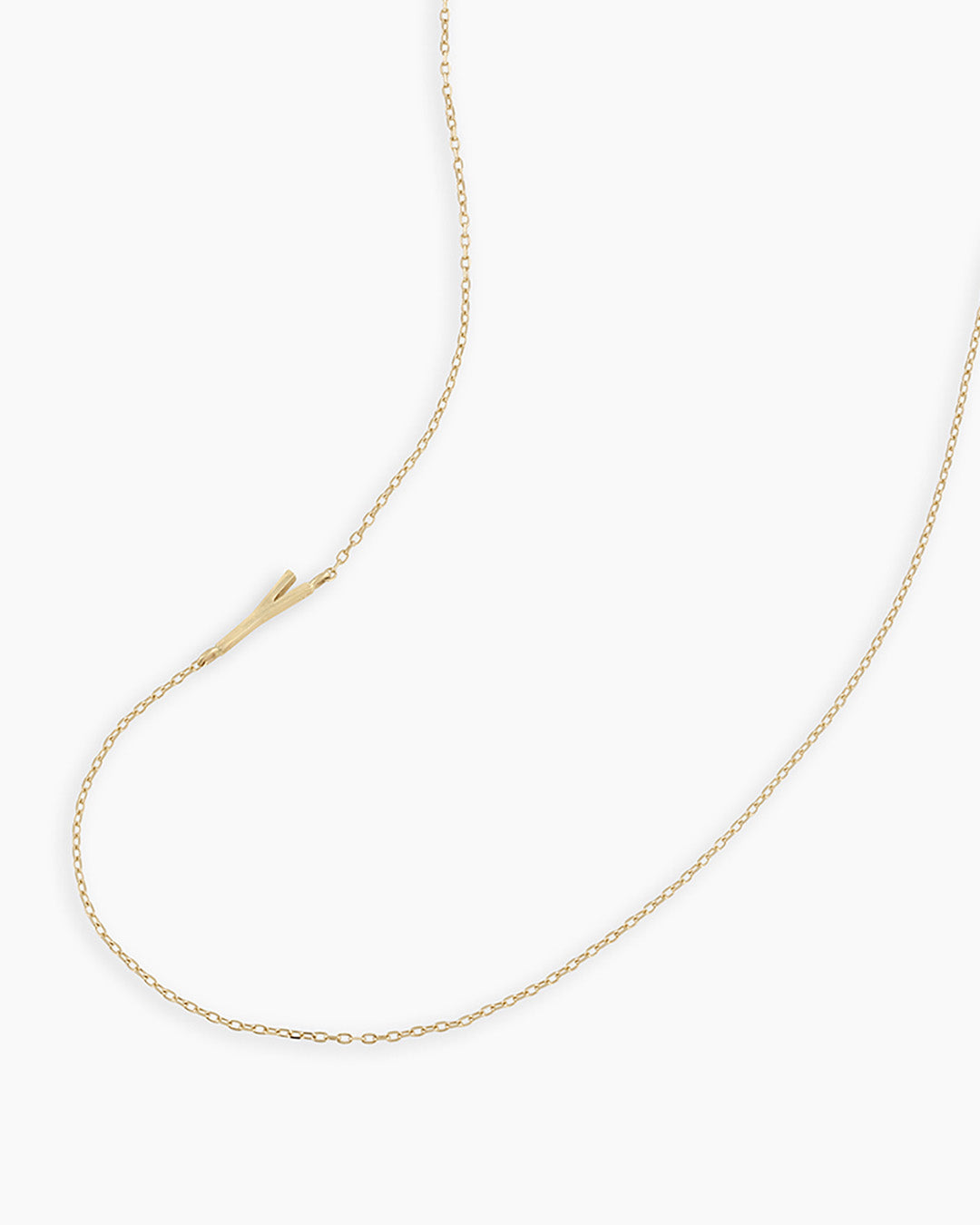 Woman wearing Alphabet Necklace || option::14K Solid Gold, Y