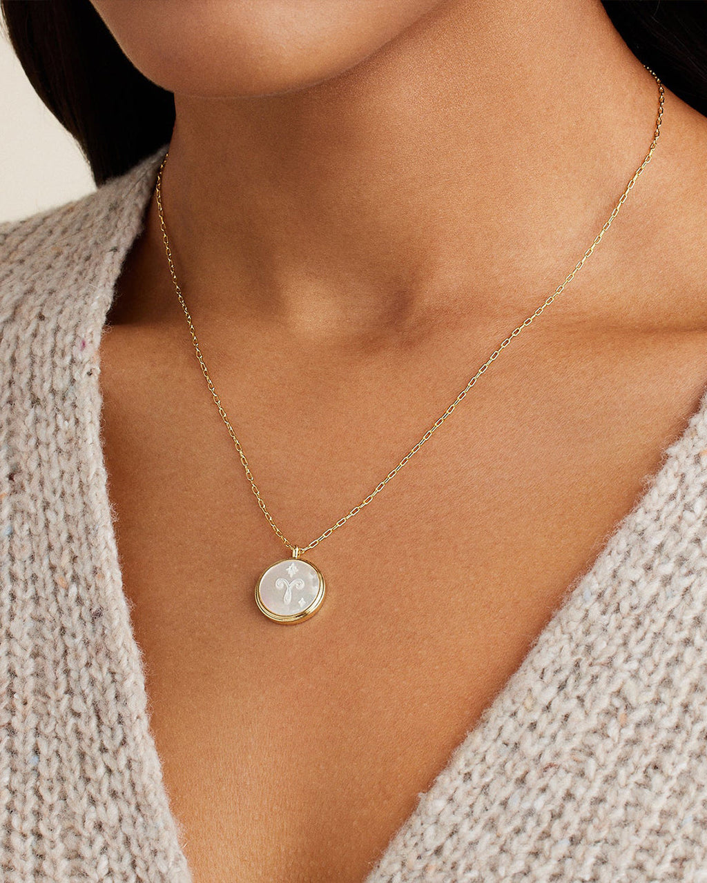 Zodiac Necklace - Aries, Astrology Coin Necklace, Aries Necklace || option::18K Gold Plated, Aries