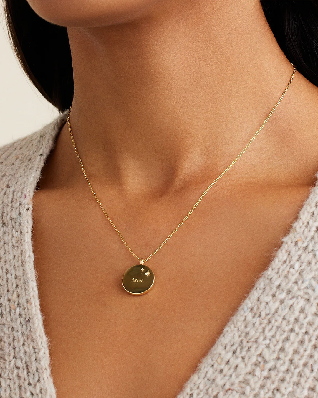 Zodiac Necklace - Aries, Astrology Coin Necklace, Aries Necklace || option::18K Gold Plated, Aries