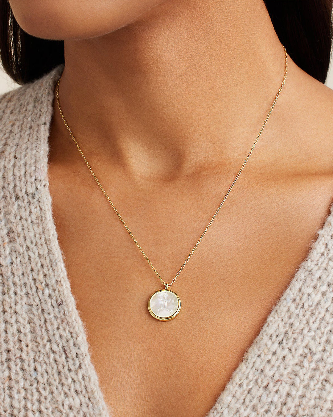 Zodiac Necklace - Gemini, Astrology Coin Necklace, Gemini Necklace || option::18K Gold Plated, Gemini