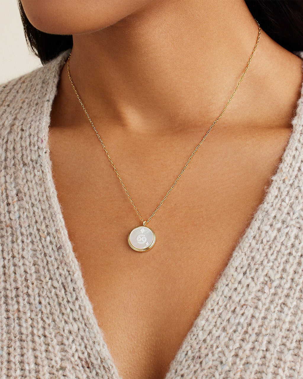 Zodiac Necklace - Cancer, Astrology Coin Necklace, Cancer Necklace || option::18K Gold Plated, Cancer