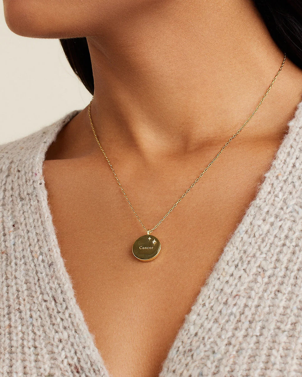 Zodiac Necklace - Cancer, Astrology Coin Necklace, Cancer Necklace || option::18K Gold Plated, Cancer