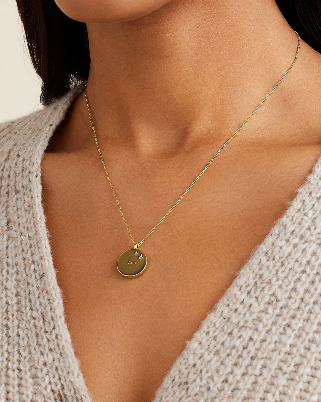 Zodiac Necklace - Leo, Astrology Coin Necklace, Leo Necklace || option::18K Gold Plated, Leo