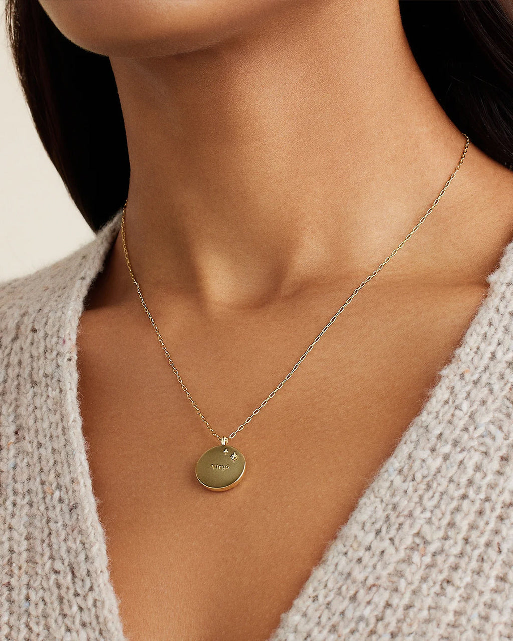 Zodiac Necklace - Virgo, Astrology Coin Necklace, Virgo Necklace || option::18K Gold Plated, Virgo