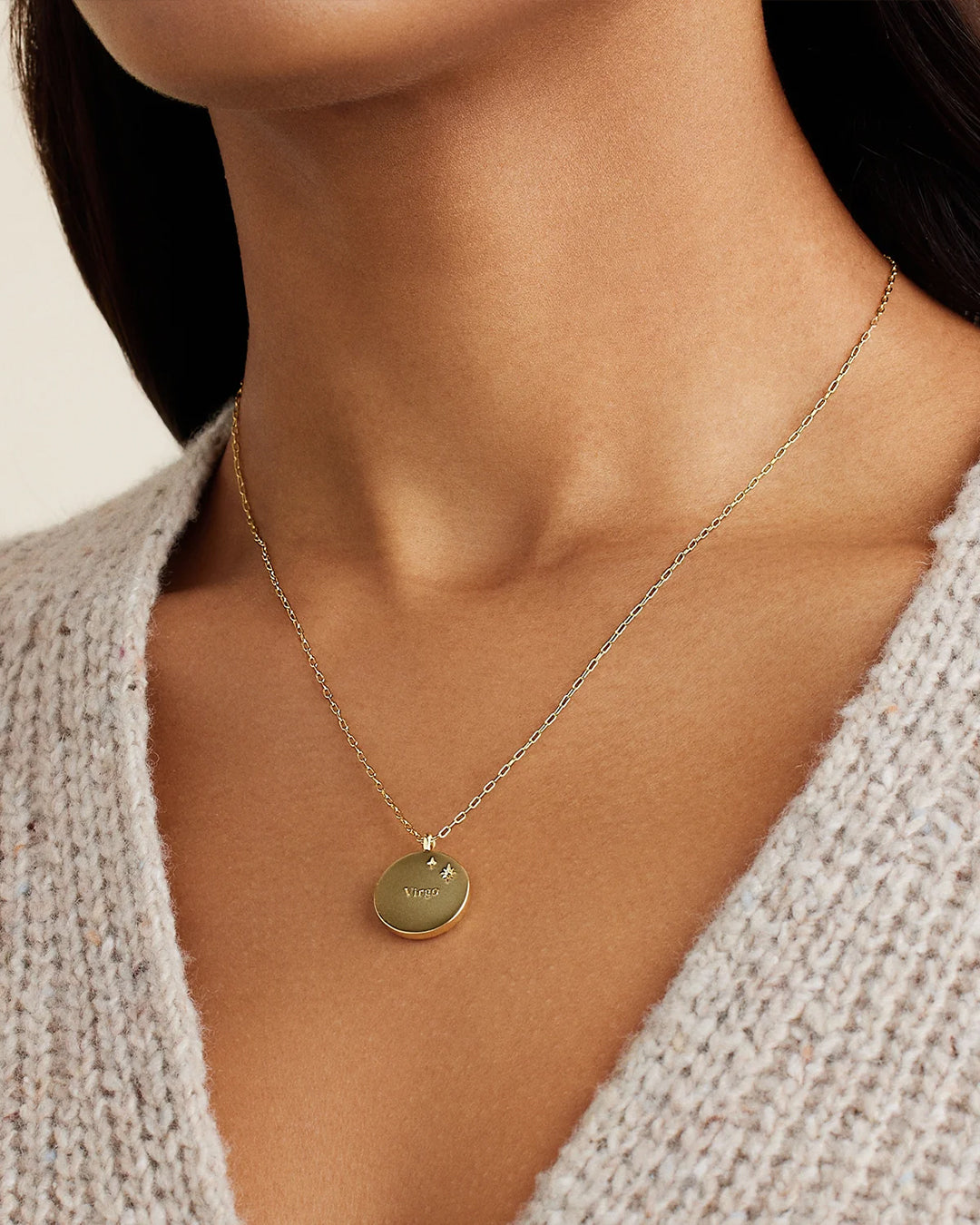 Zodiac Necklace - Virgo, Astrology Coin Necklace, Virgo Necklace || option::18K Gold Plated, Virgo
