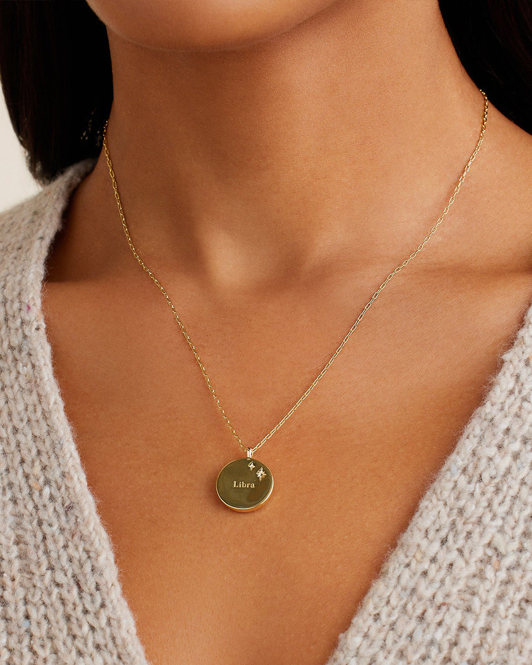 Zodiac Necklace - Libra, Astrology Coin Necklace, Libra Necklace || option::18K Gold Plated, Libra