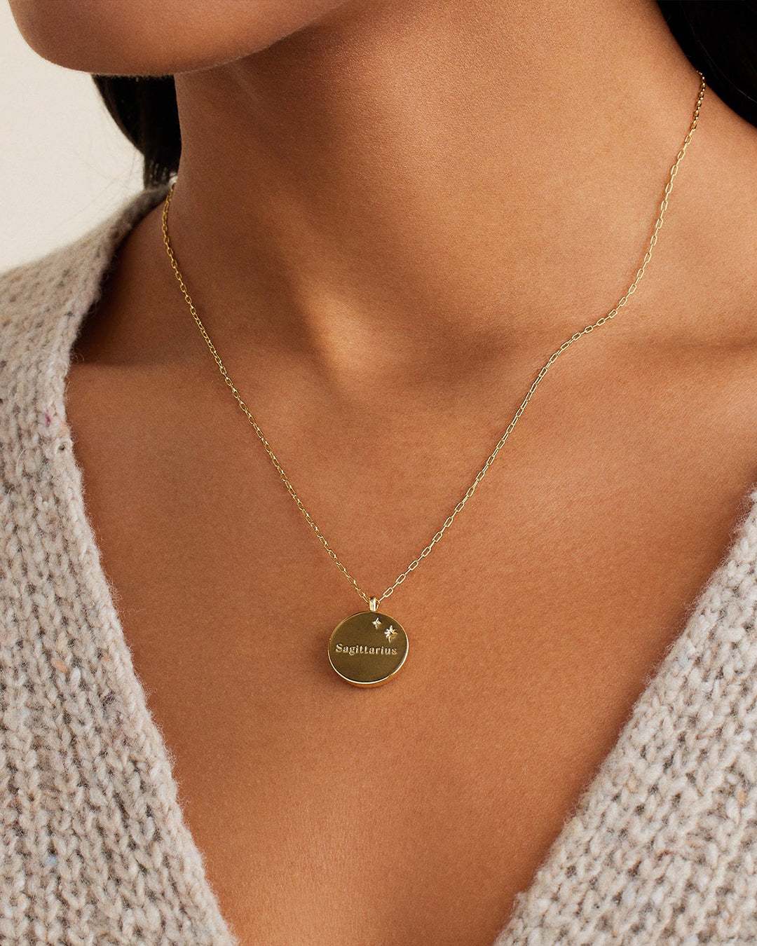 Zodiac Necklace - Sagittarius, Astrology Coin Necklace, Sagittarius Necklace || option::18K Gold Plated, Sagittarius