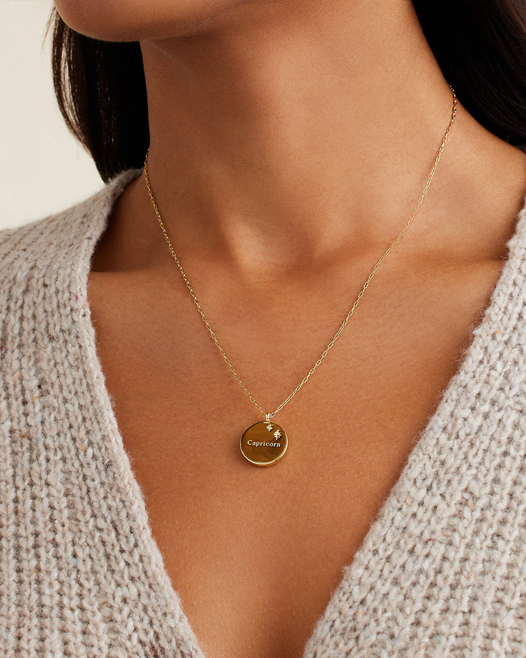 Zodiac Necklace -Capricorn, Astrology Coin Necklace, Capricorn Necklace || option::18K Gold Plated,Capricorn