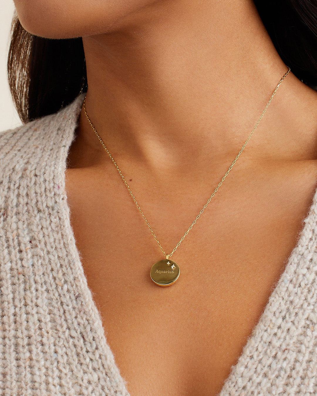 Zodiac Necklace - Aquarius, Astrology Coin Necklace, Aquarius Necklace || option::18K Gold Plated, Aquarius