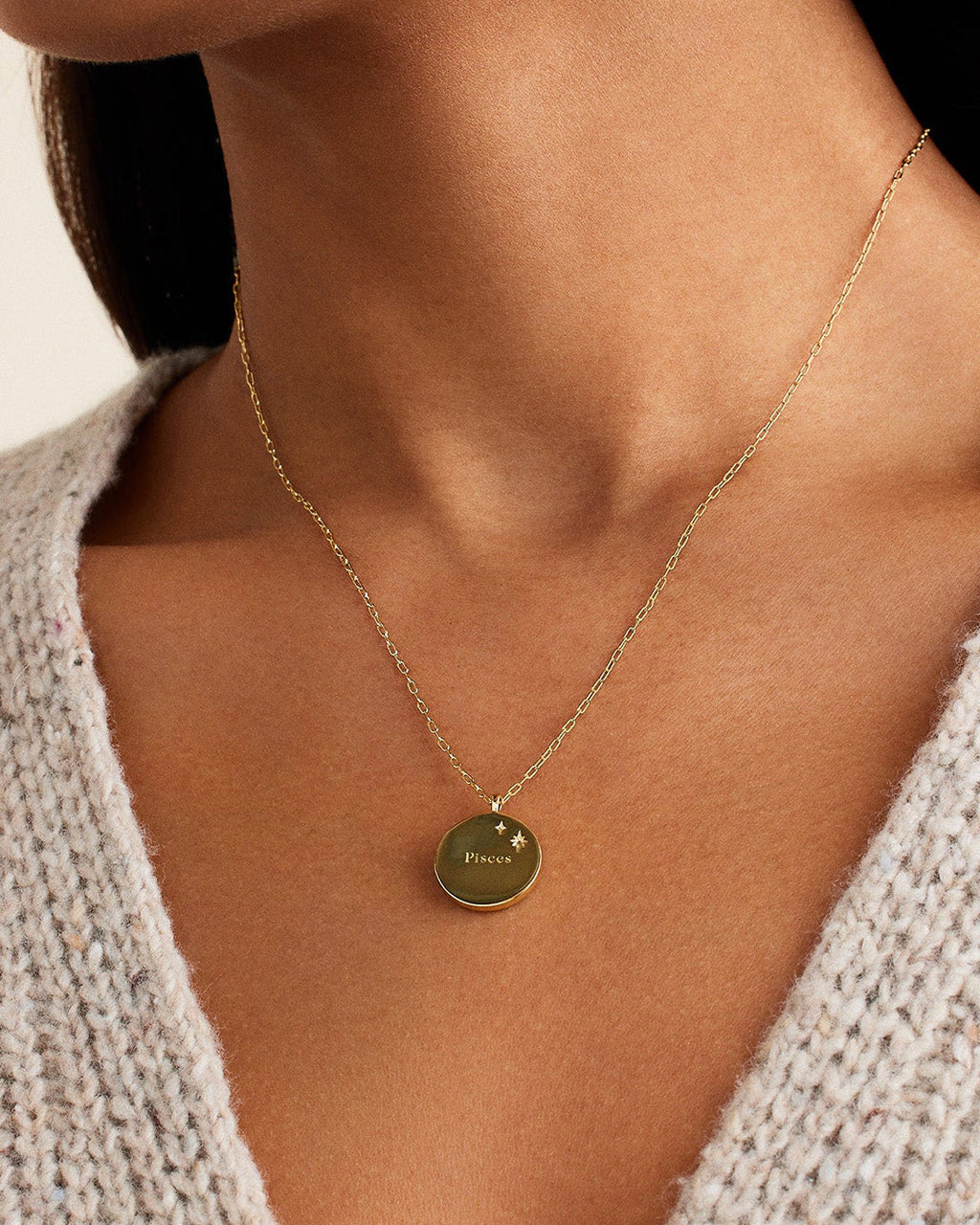Zodiac Necklace - Pisces, Astrology Coin Necklace, Pisces Necklace || option::18K Gold Plated, Pisces