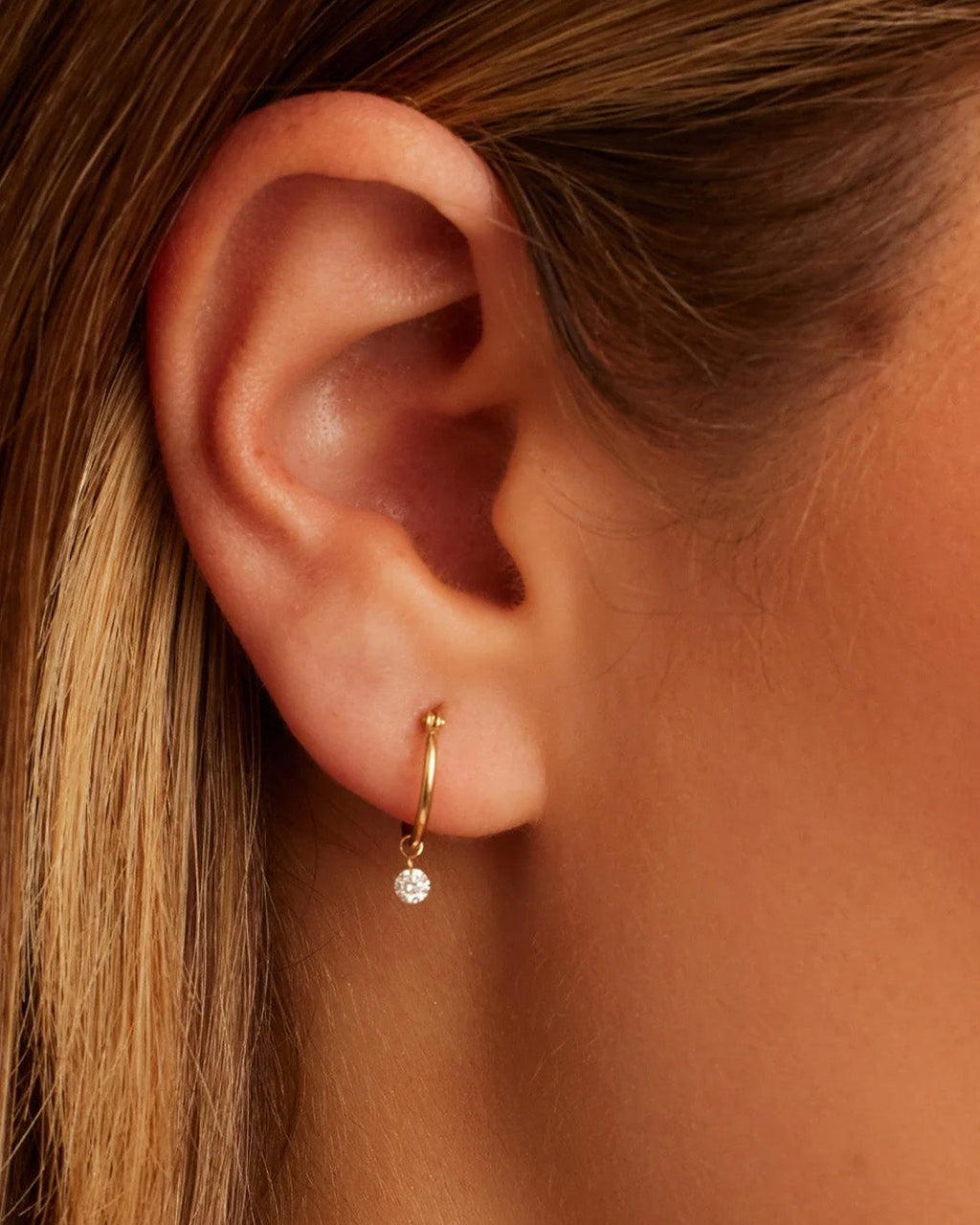 Floating Diamond Huggie || option::18K Solid Gold