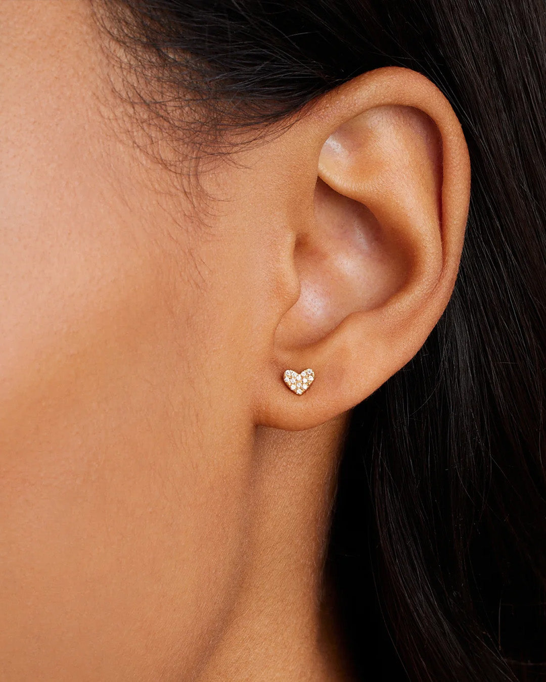 Diamond Pave Heart Stud || option::14K Solid Gold