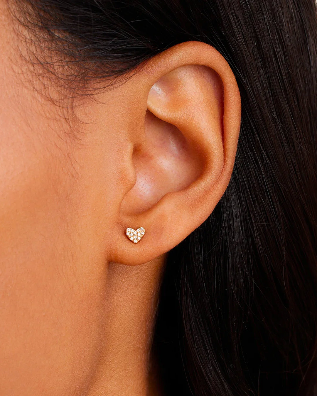 Diamond Pave Heart Stud || option::14K Solid Gold