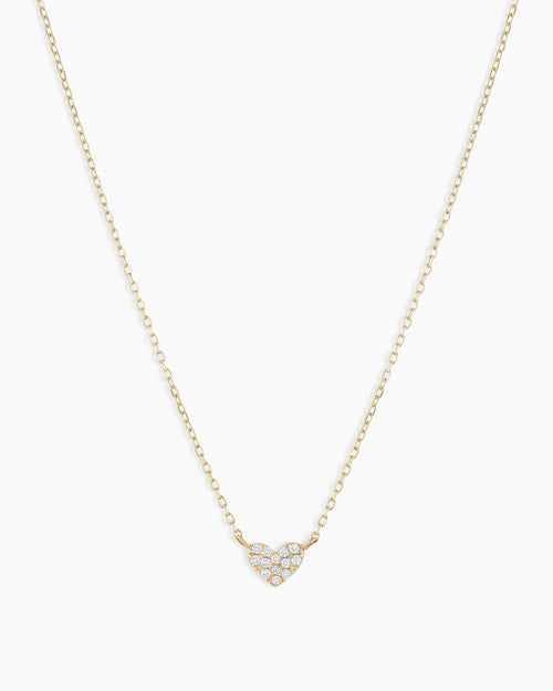 Diamond Pave Heart Charm Necklace || option::14K Solid Gold