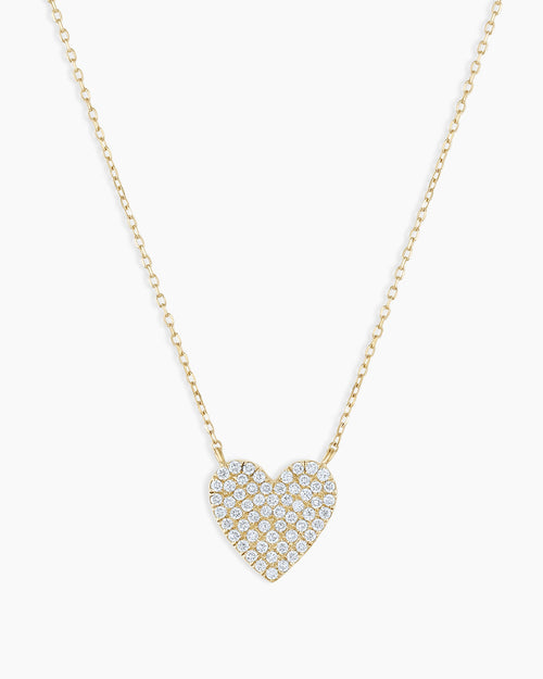 Diamond Pave Heart Necklace || option::14K Solid Gold