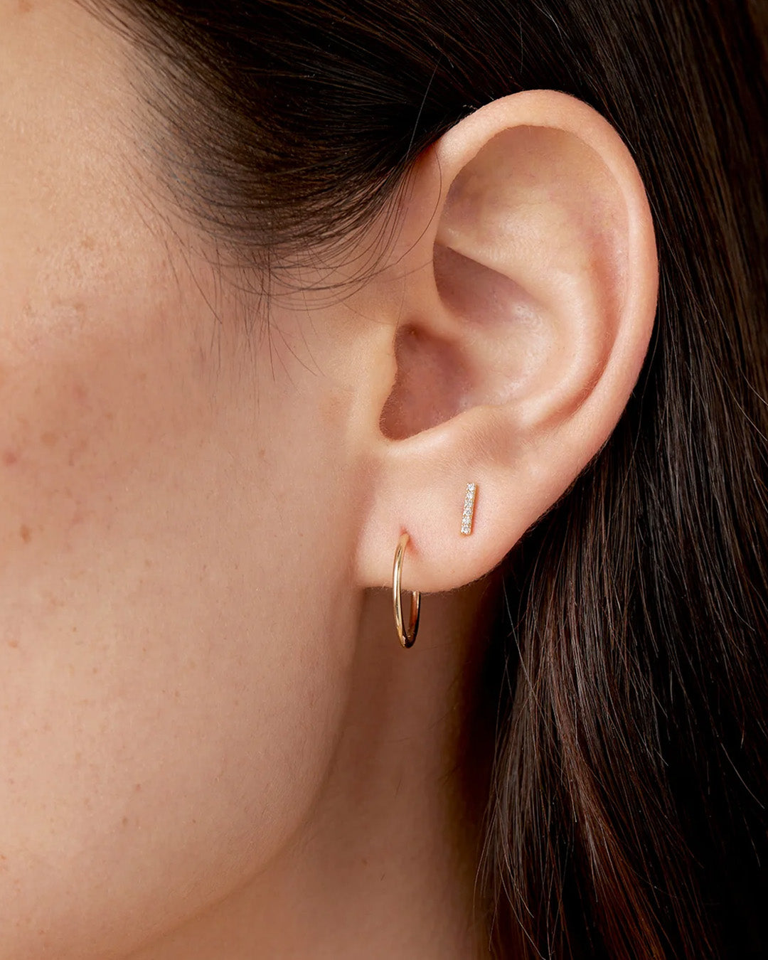 Diamond Bar Stud || option::14K Solid Gold