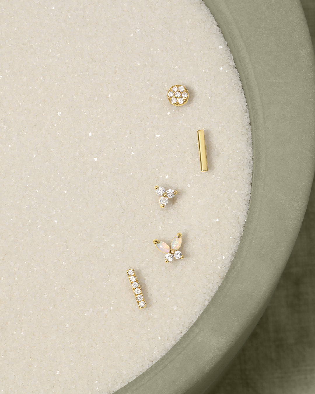 Diamond Bar Stud || option::14K Solid Gold
