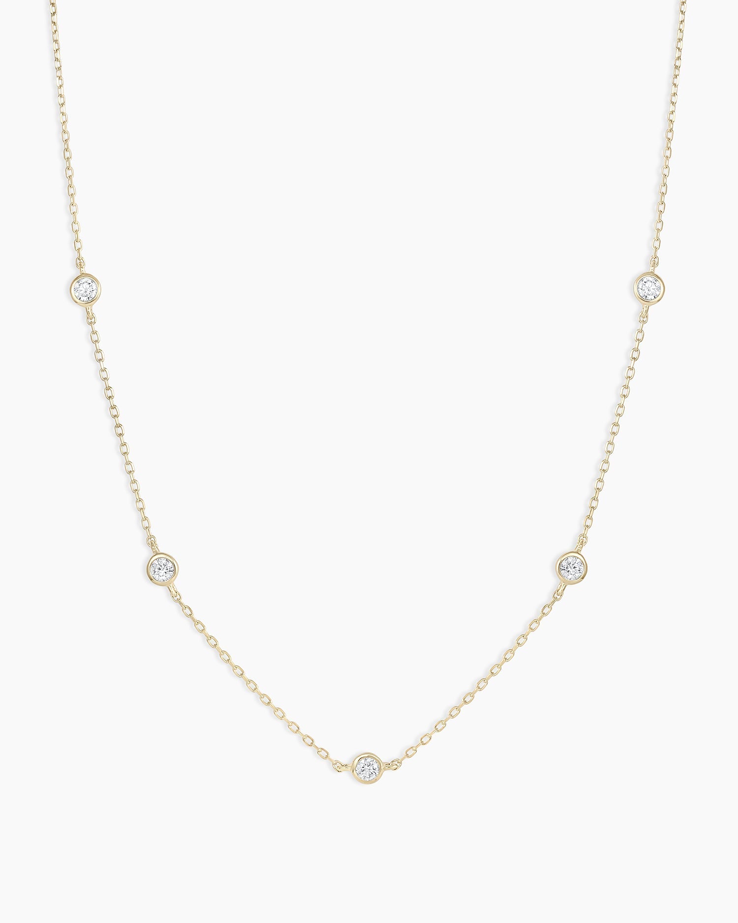 Classic Five Diamond Necklace || option::14K Solid Gold