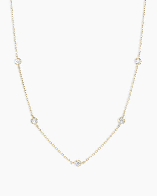 Classic Five Diamond Necklace || option::14K Solid Gold