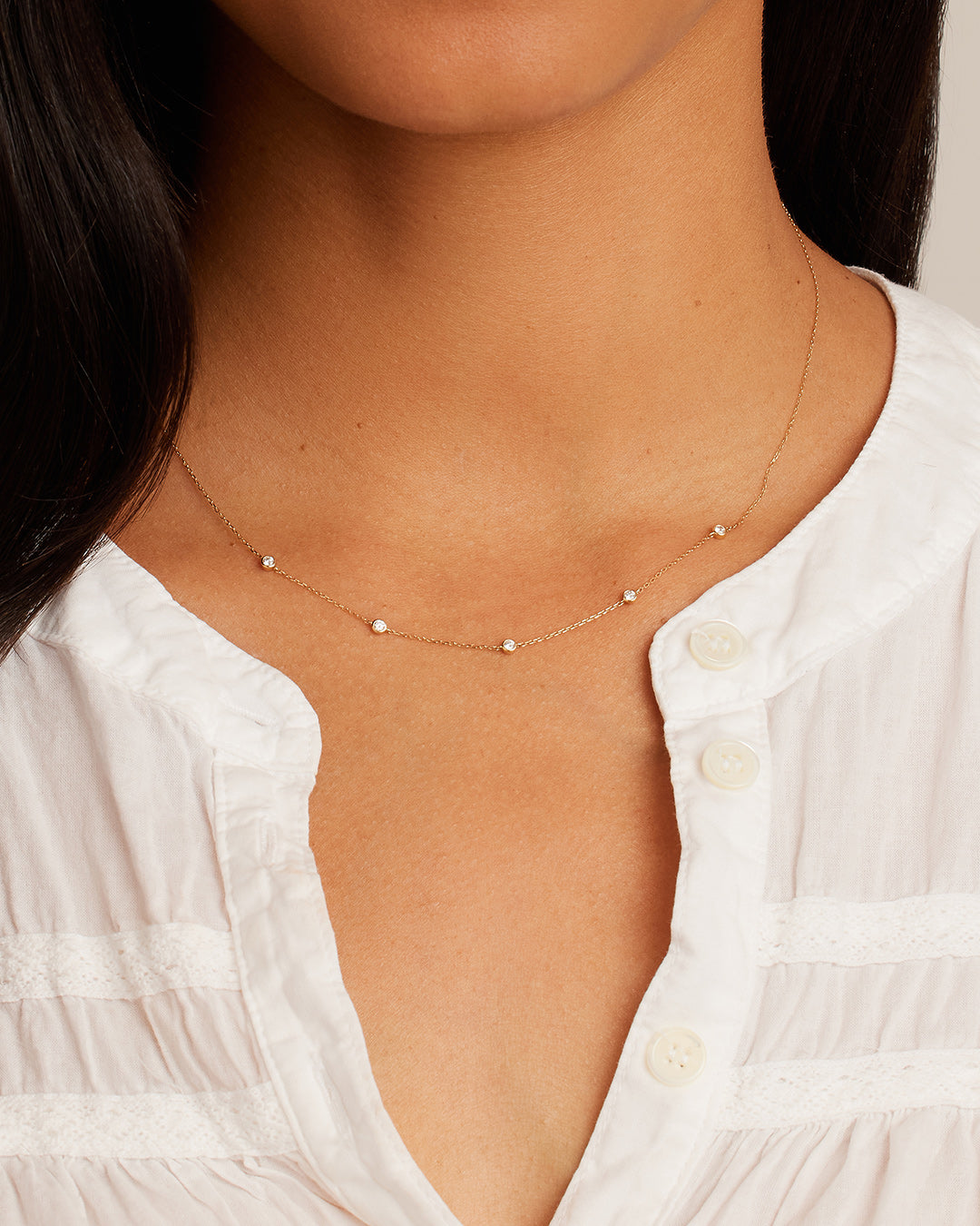 Classic Five Diamond Necklace || option::14K Solid Gold