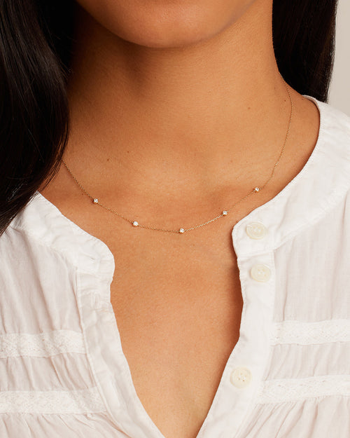 Classic Five Diamond Necklace || option::14K Solid Gold
