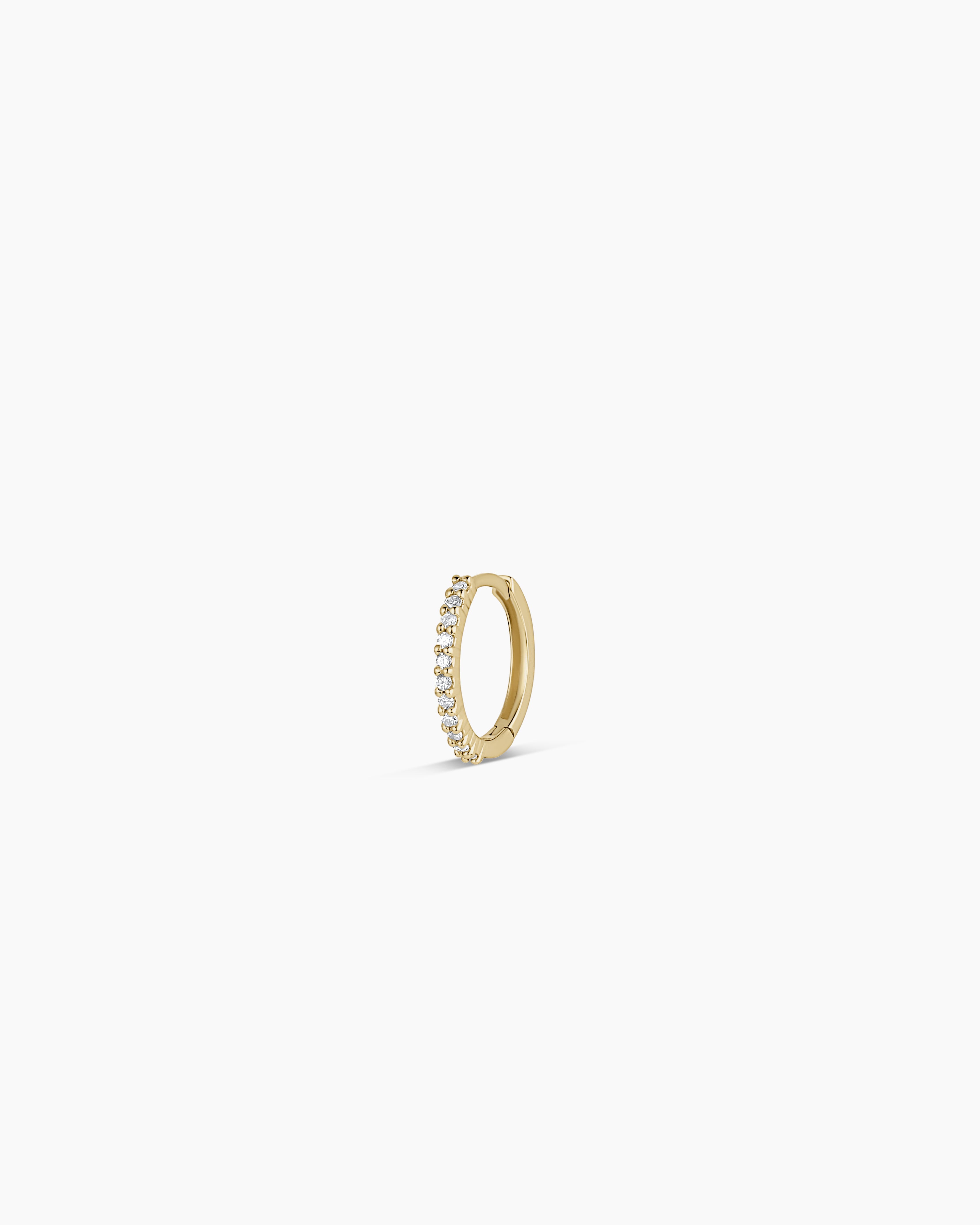 Diamond Pave 11 mm Huggie || option::14K Solid Gold, 11mm