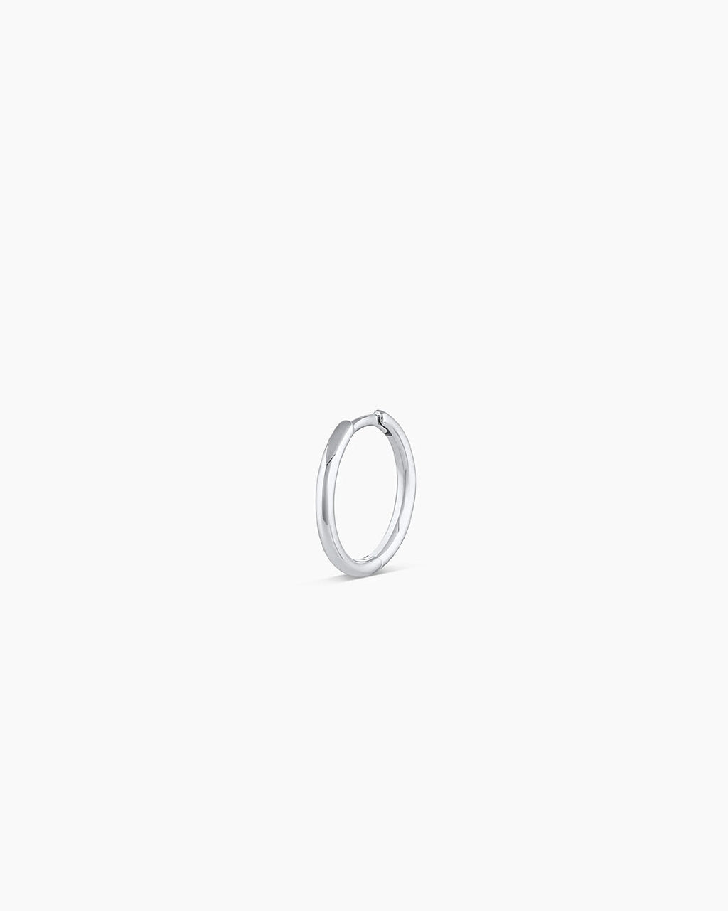 Woman wearing Classic Gold Huggie || option::14K Solid White Gold, 11mm