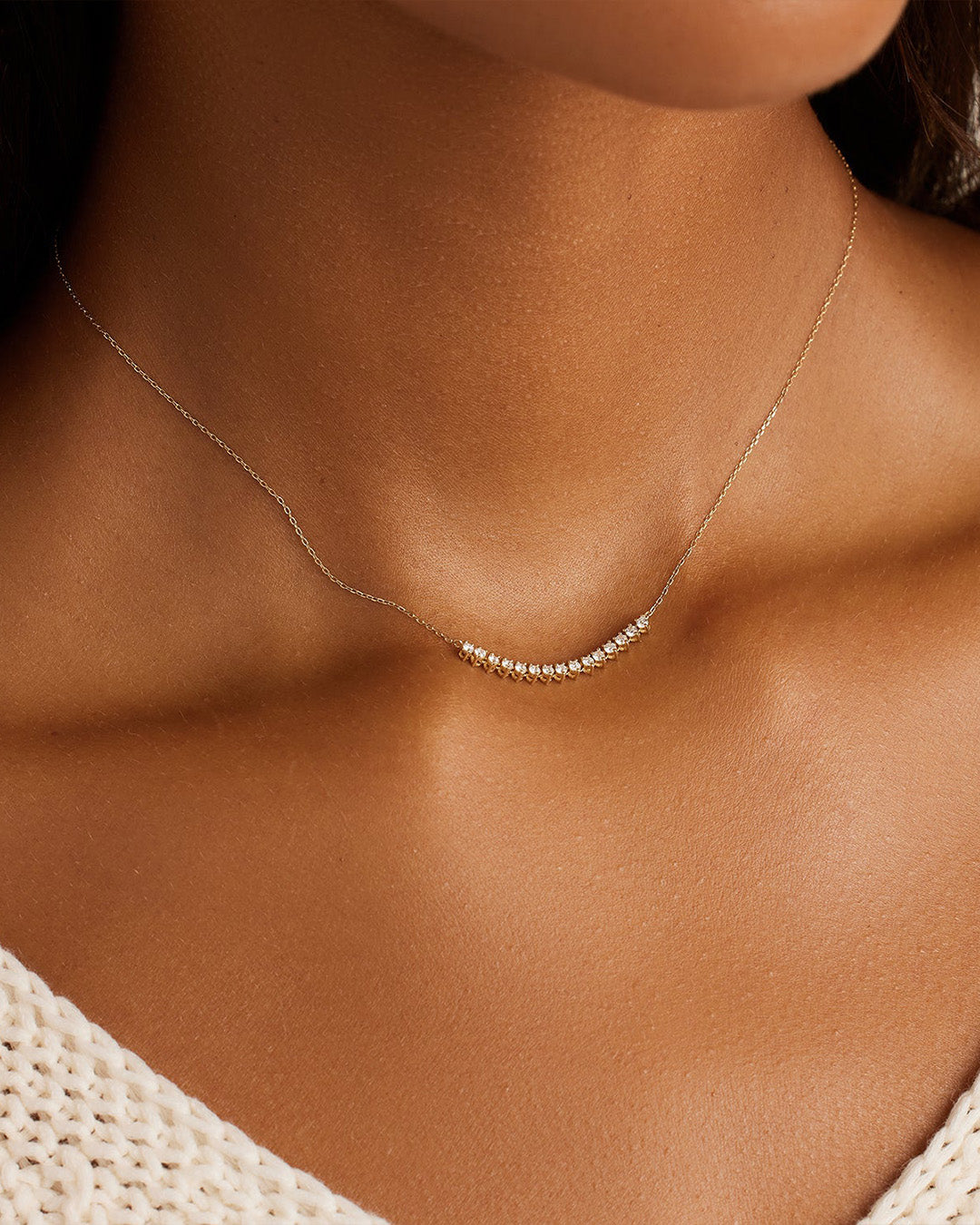 Diamond Cluster Row Necklace || option::14K Solid Gold