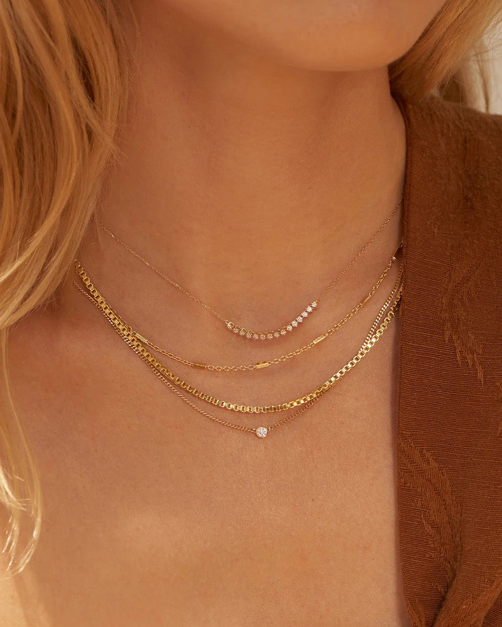 Diamond Cluster Row Necklace || option::14K Solid Gold