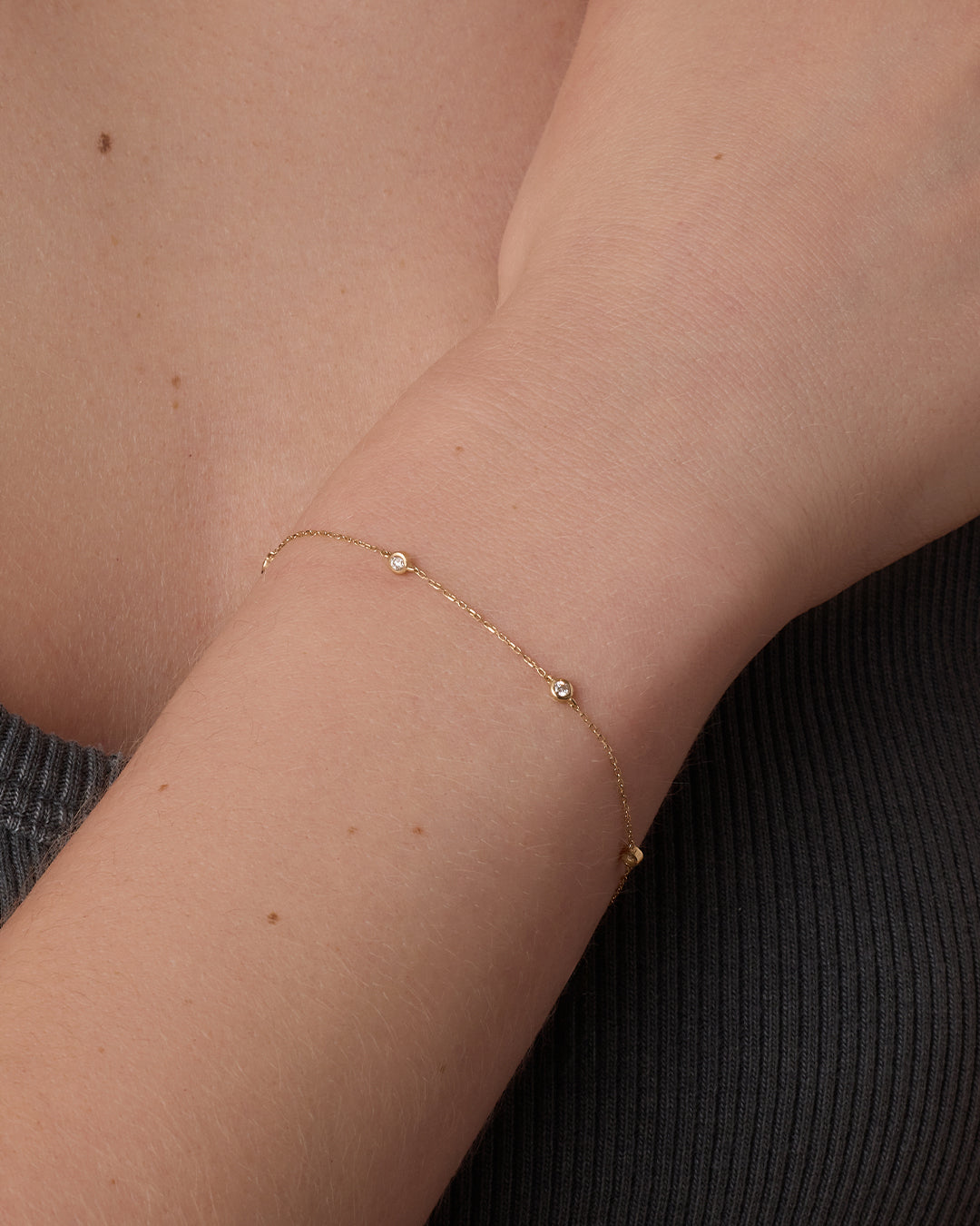 Classic Five Diamond Bracelet || option::14K Solid Gold