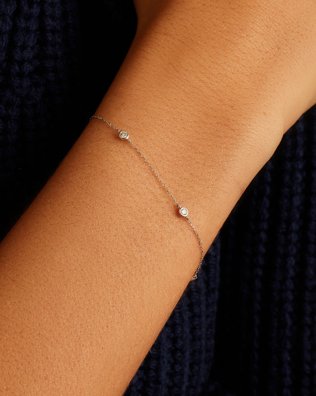 Classic Five Diamond Bracelet || option::14K Solid White Gold