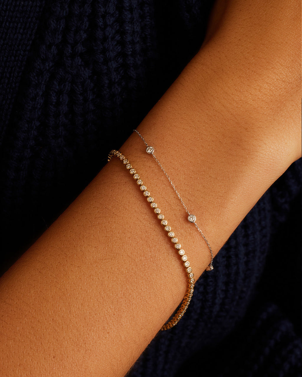 Classic Five Diamond Bracelet || option::14K Solid White Gold