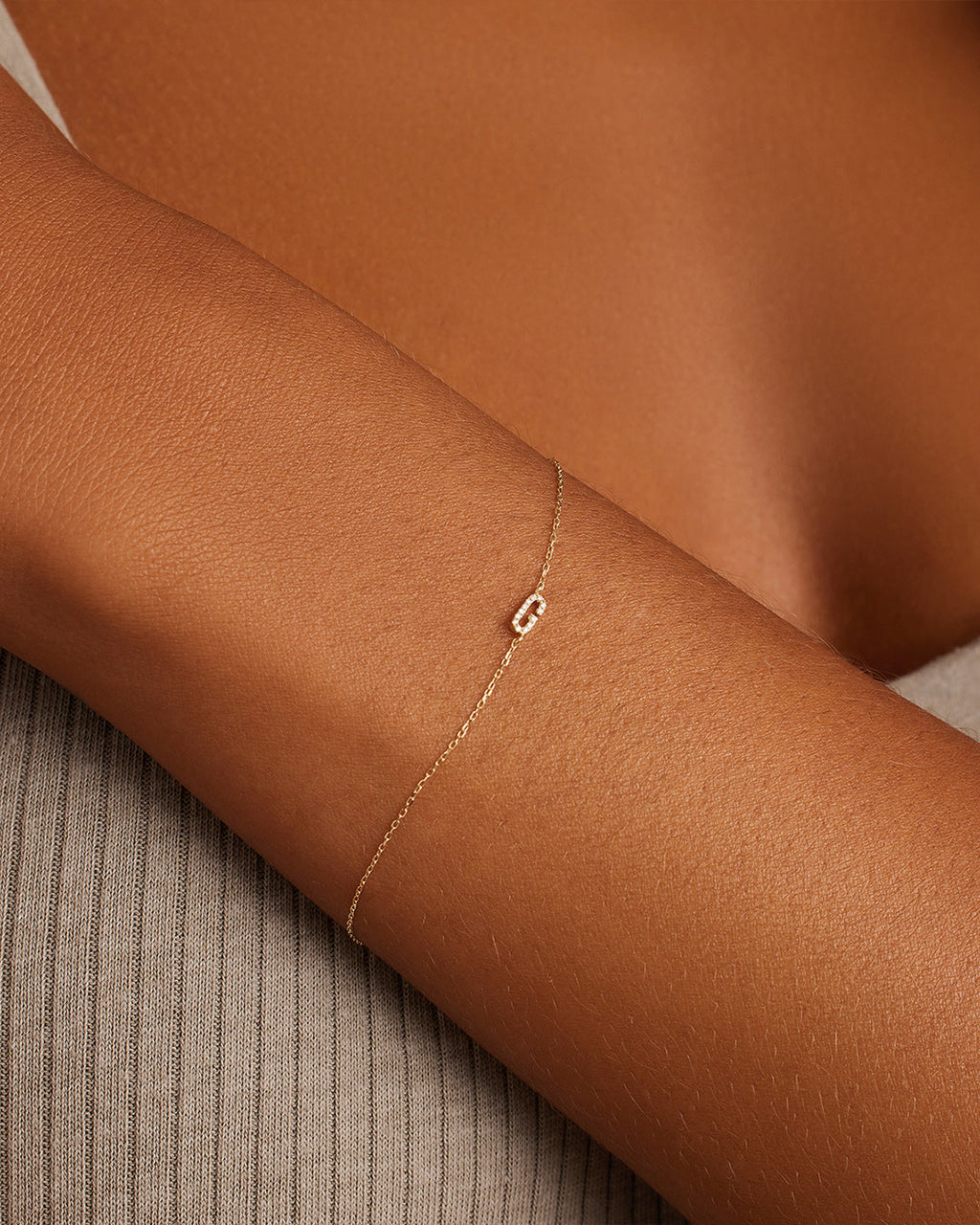 Diamond Pavé Alphabet Bracelet #G || option::14K Solid Gold, G
