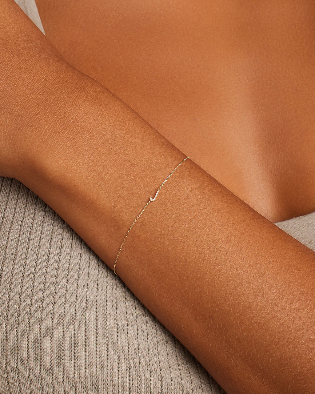 Diamond Pavé Alphabet Bracelet #J || option::14K Solid Gold, J