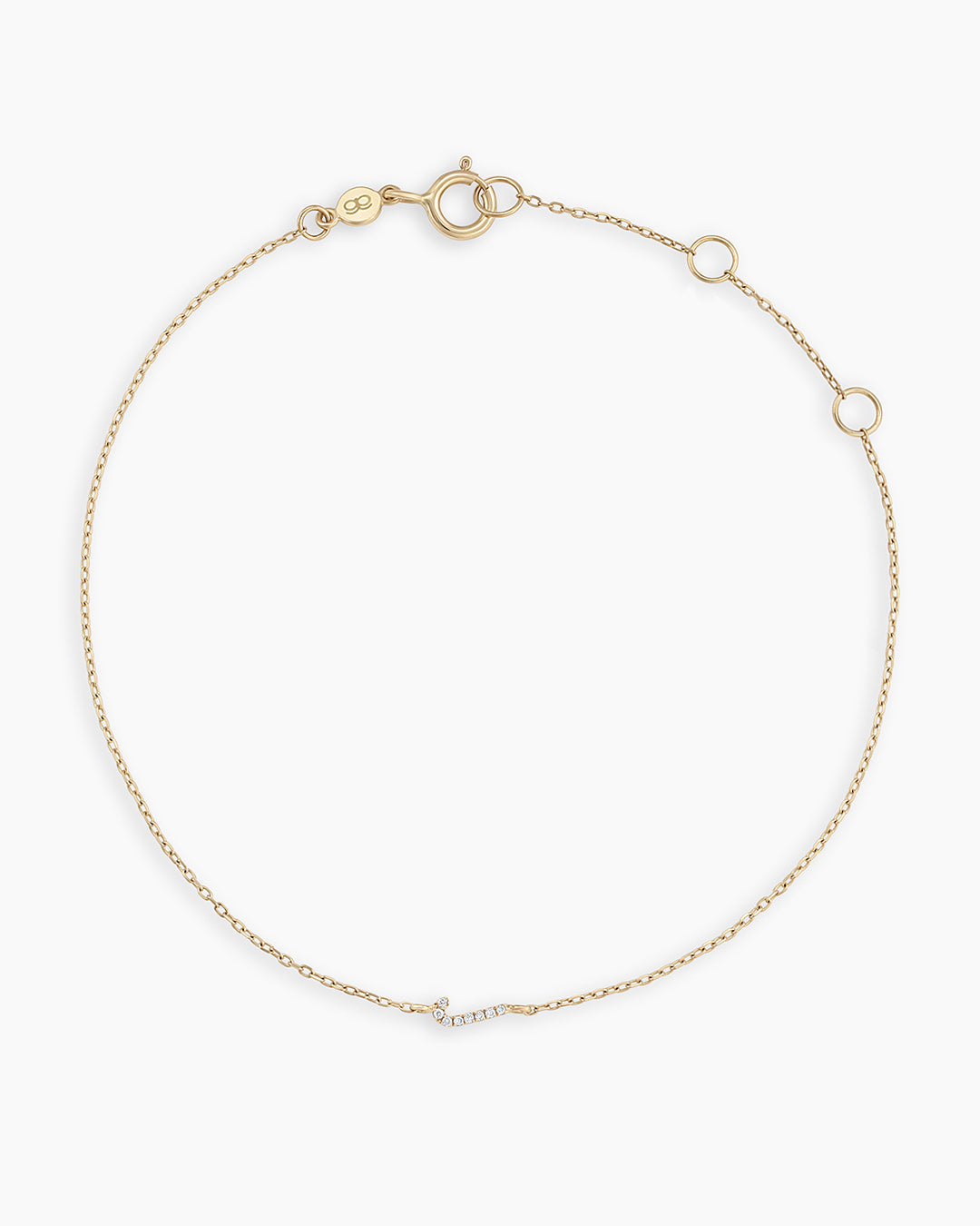 Diamond Pavé Alphabet Bracelet #J || option::14K Solid Gold, J