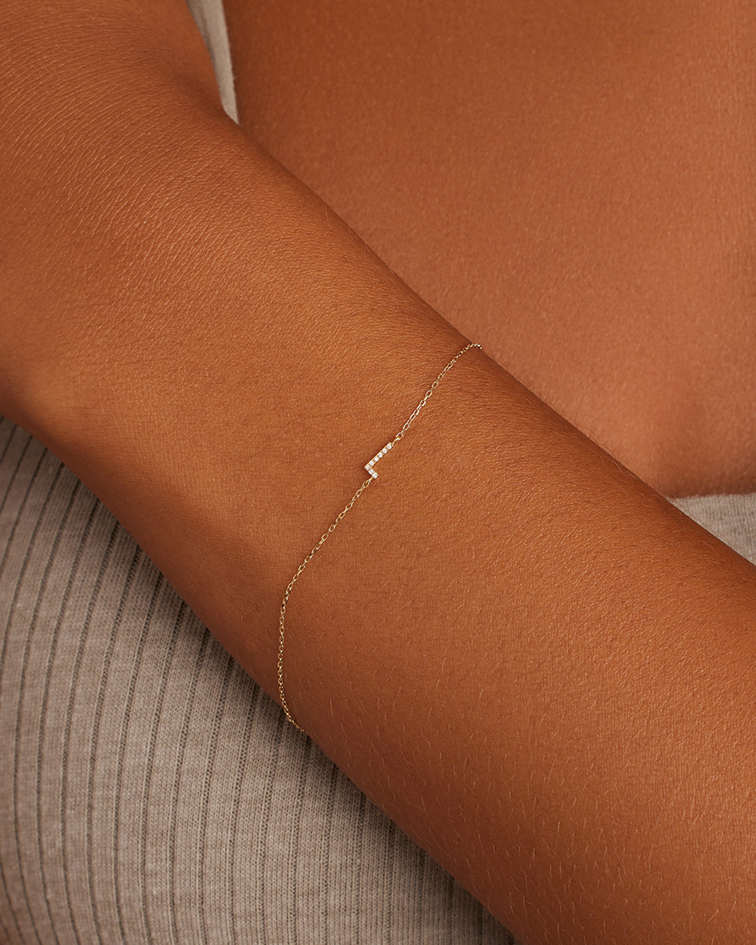 Diamond Pavé Alphabet Bracelet #L || option::14K Solid Gold, L
