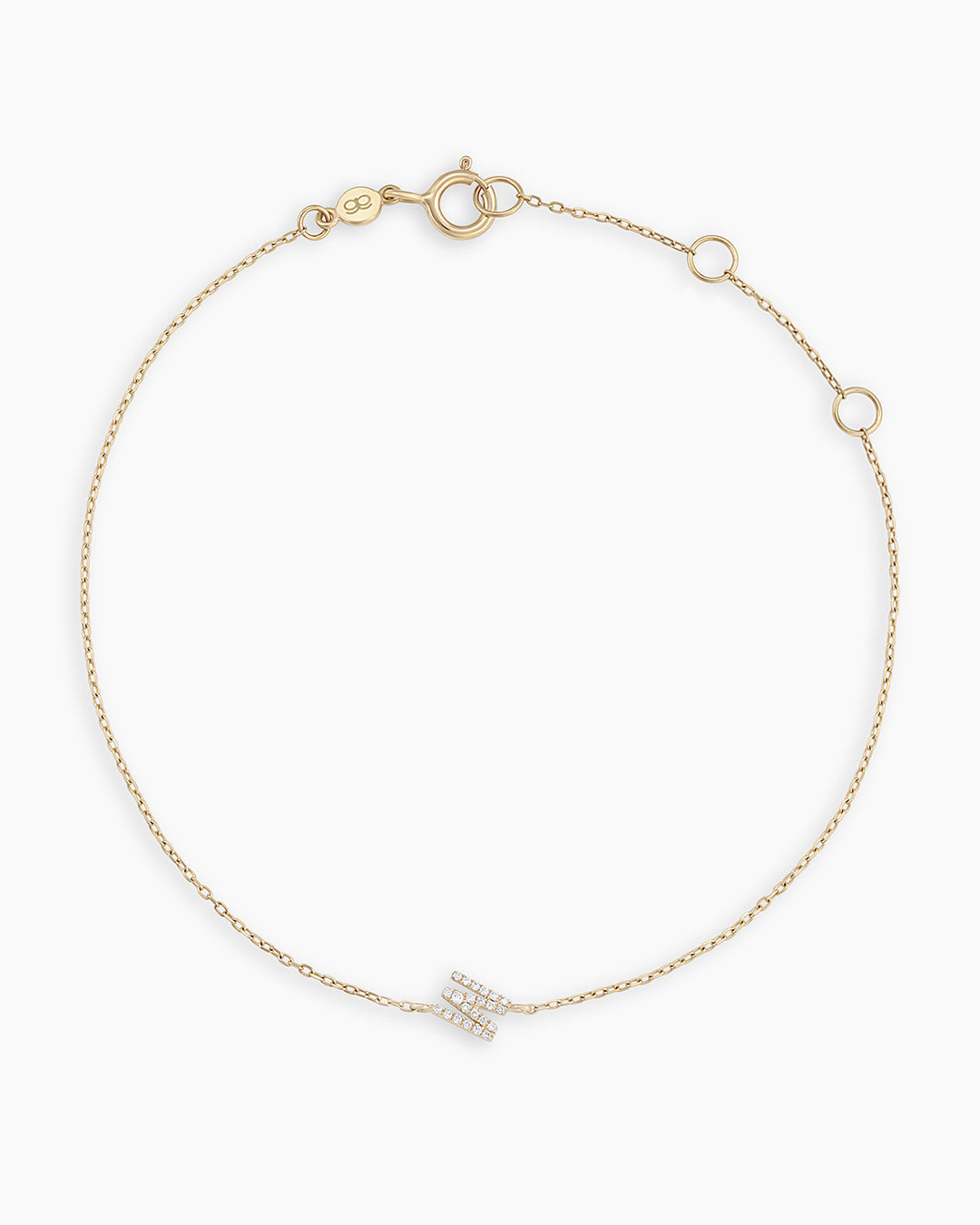 Diamond Pavé Alphabet Bracelet #M || option::14K Solid Gold, M