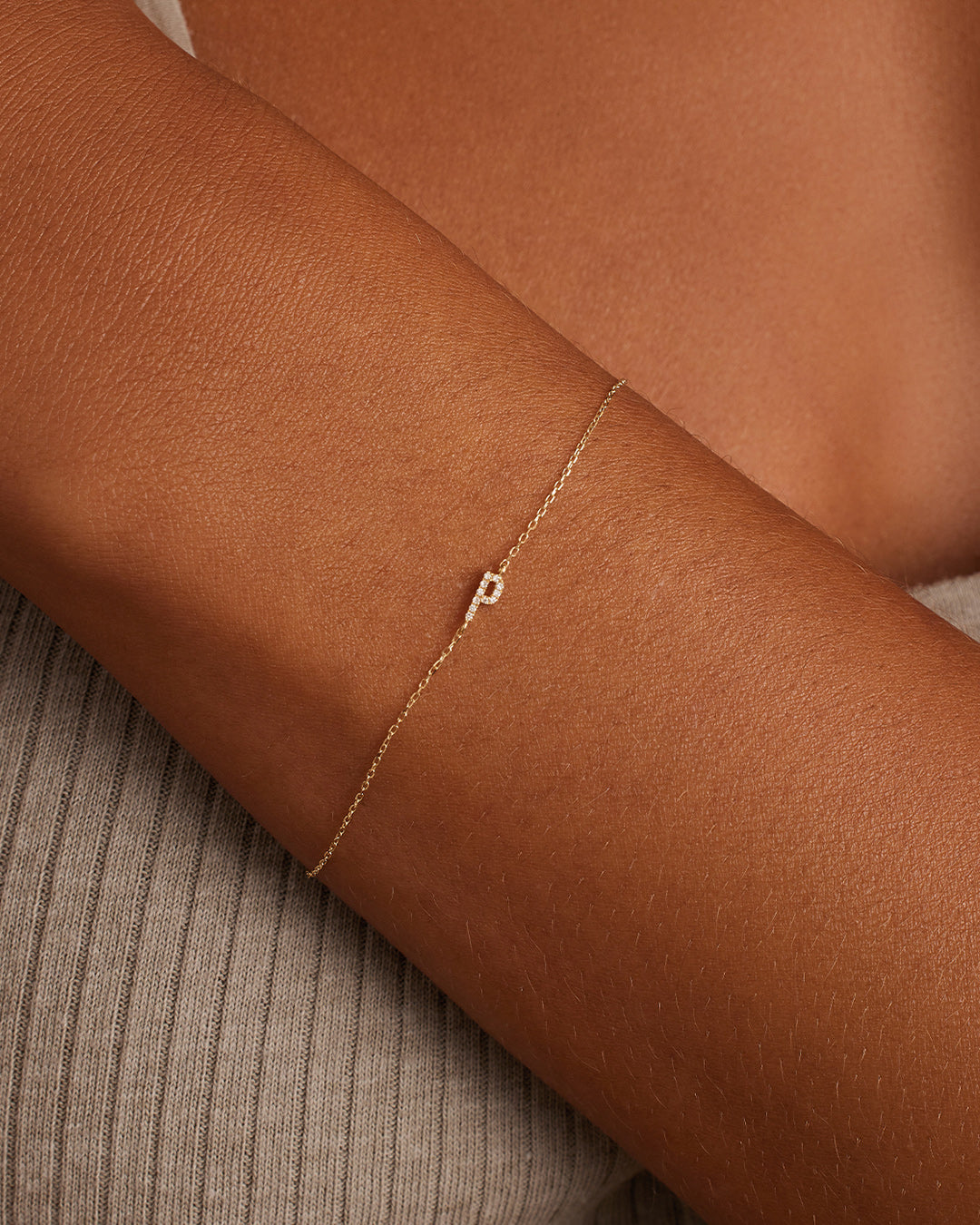 Diamond Pavé Alphabet Bracelet #P || option::14K Solid Gold, P