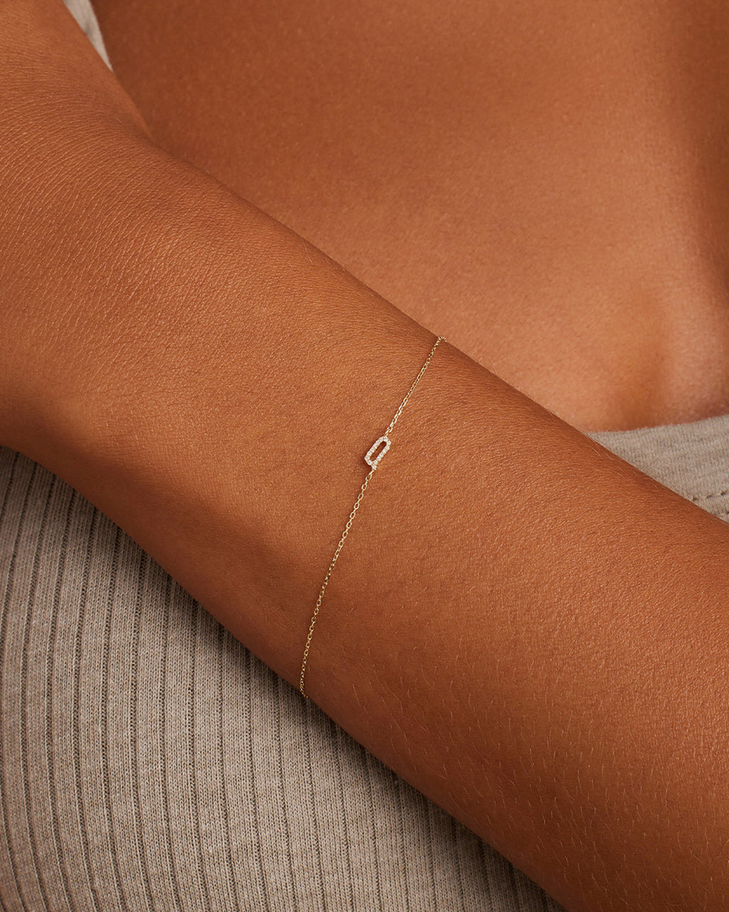 Diamond Pavé Alphabet Bracelet #Q || option::14K Solid Gold, Q