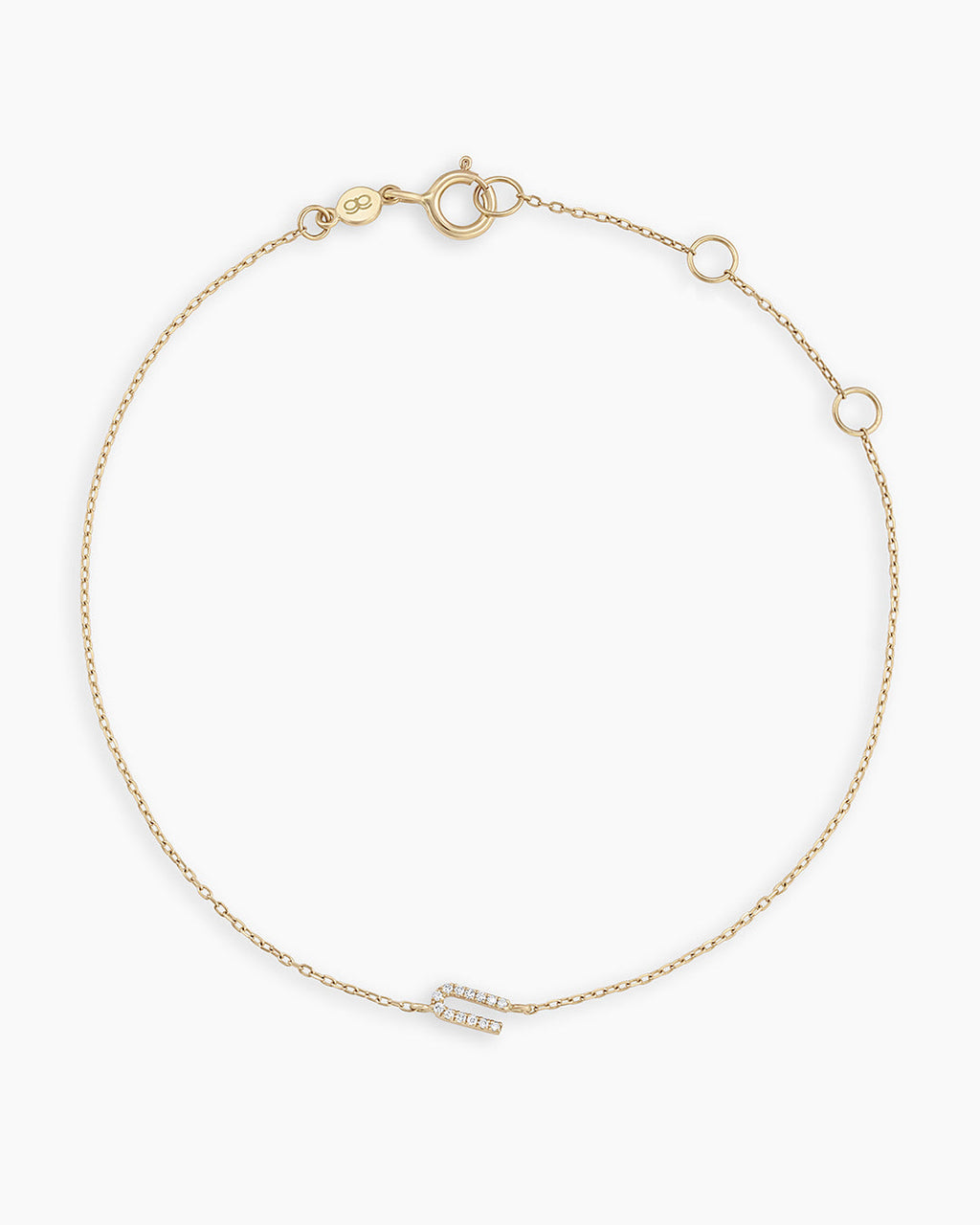 Diamond Pavé Alphabet Bracelet #U || option::14K Solid Gold, U
