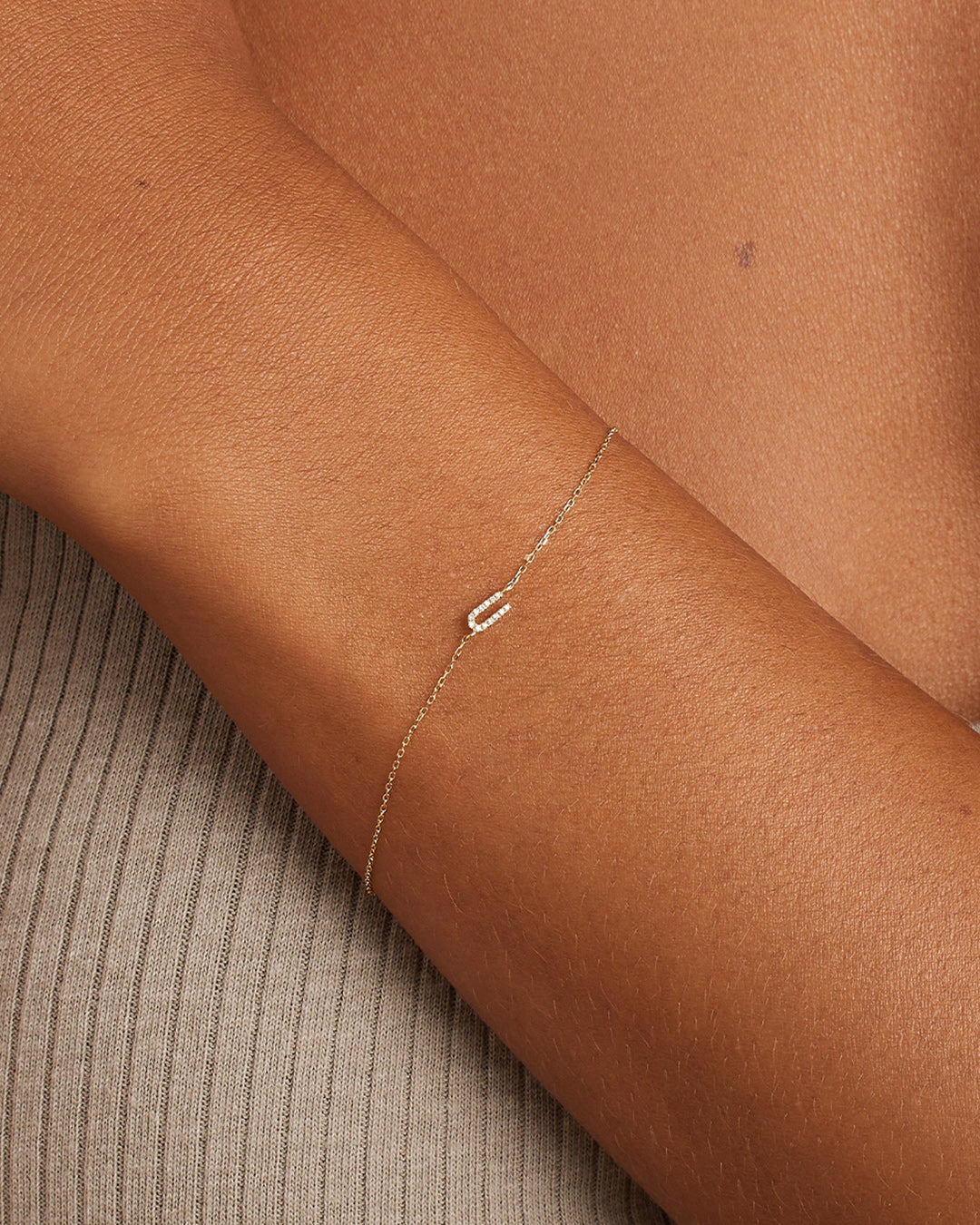 Diamond Pavé Alphabet Bracelet #U || option::14K Solid Gold, U